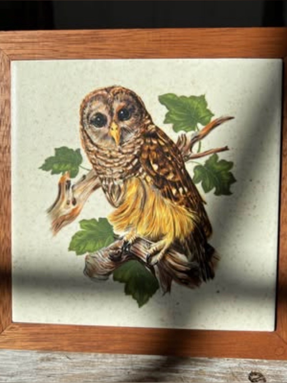 Like New MCM Vintage Ceramic & Wood Owl
Trivet Wall Plaque Hot Plate Made in USA